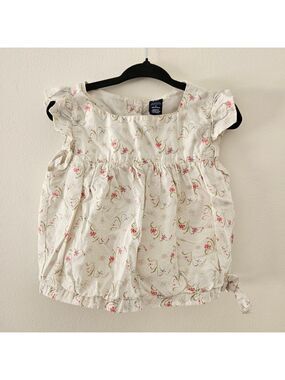 Gap Toddler Floral Blouse Cream Pink Tie Sides Size 3 Years